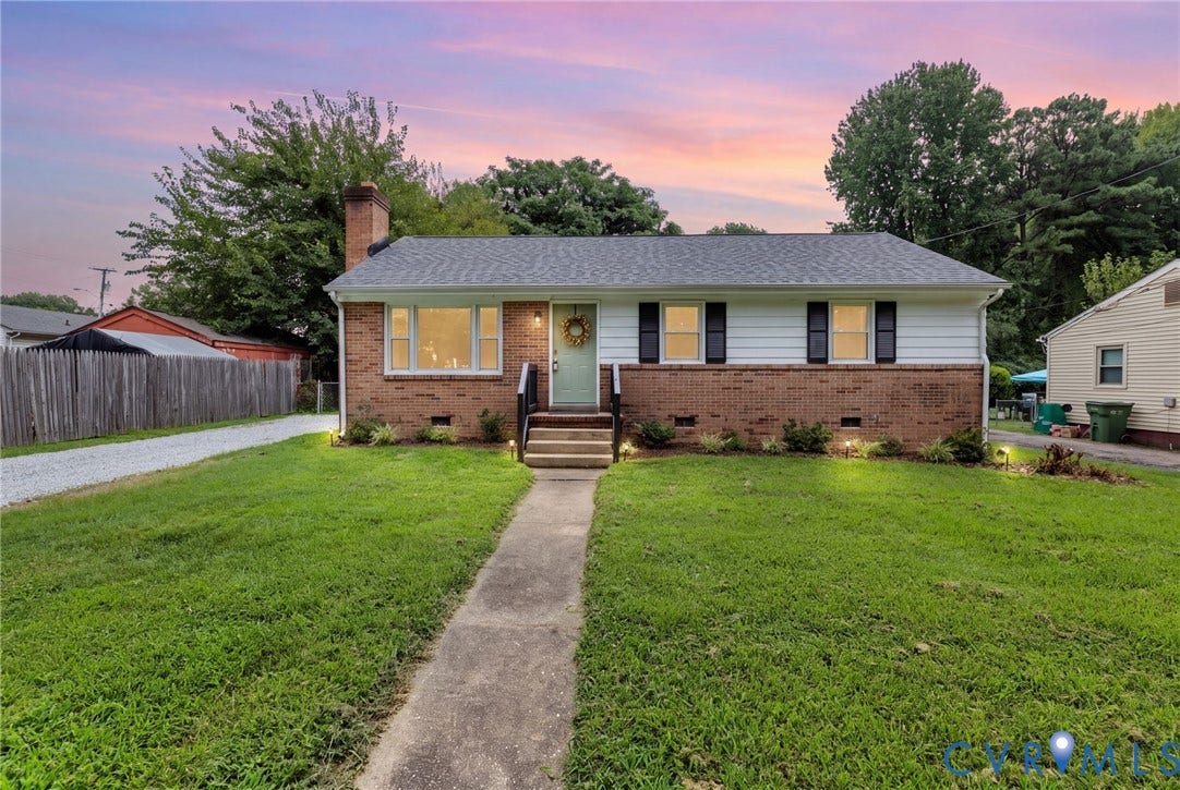 901 Kingsway Road, Woodhaven, Richmond, VA 23225 Brick and siding exterior featuring a light-colored front door, dark shutters, and a shingle roof