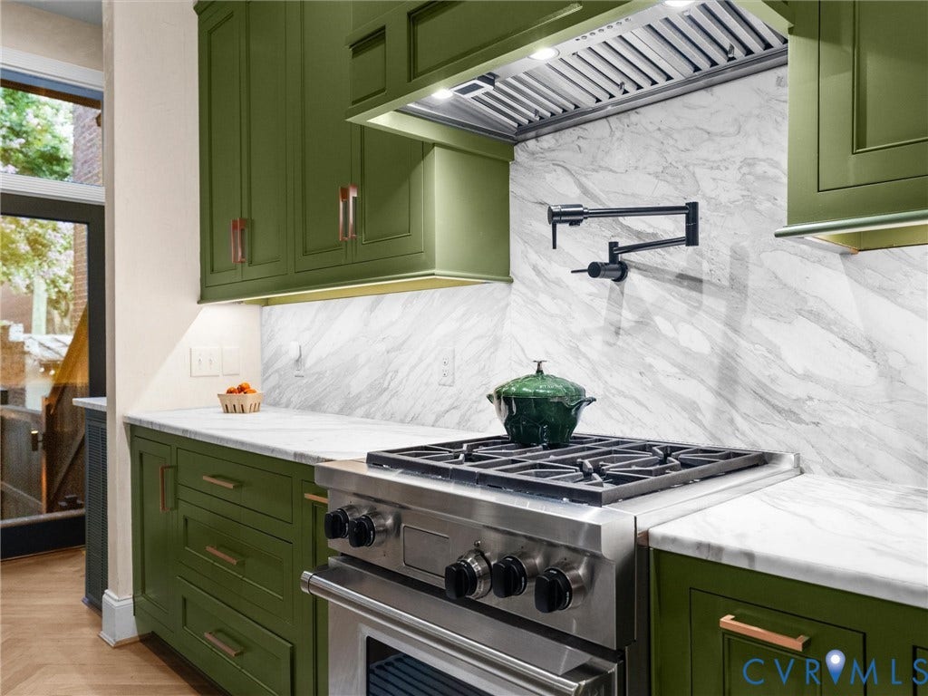 2242 Park Avenue, The Fan, Richmond, VA 23220 Kitchen with Wolf range and pot filler.