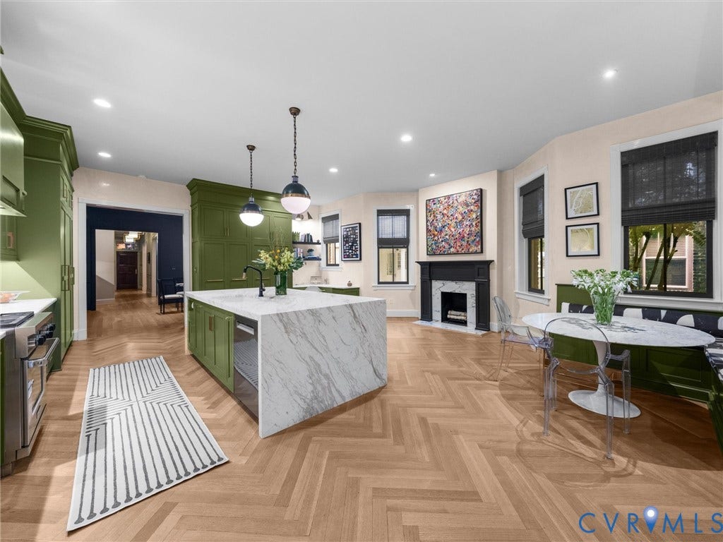 2242 Park Avenue, The Fan, Richmond, VA 23220 Open layout with herringbone hardwood flooring details