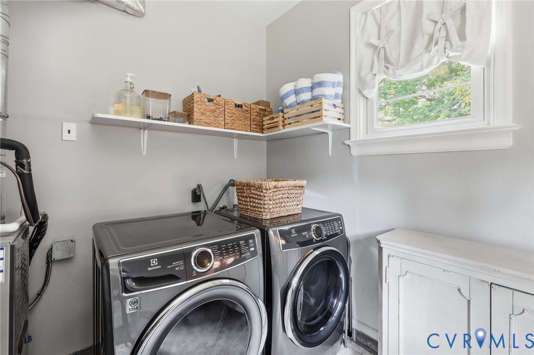 404 Aubery Road, Henrico, VA 23229 Dedicated laundry area featuring NEW washer/dryer and built-in shelving