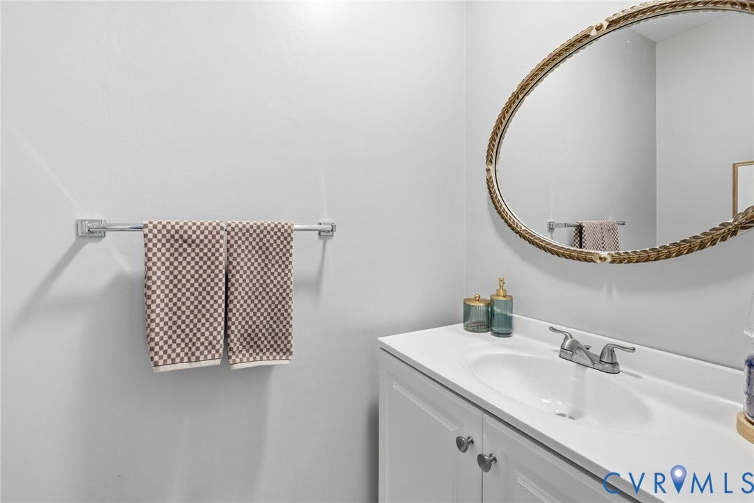 404 Aubery Road, Henrico, VA 23229 1st floor half bathroom featuring a white countertop with an integrated sink