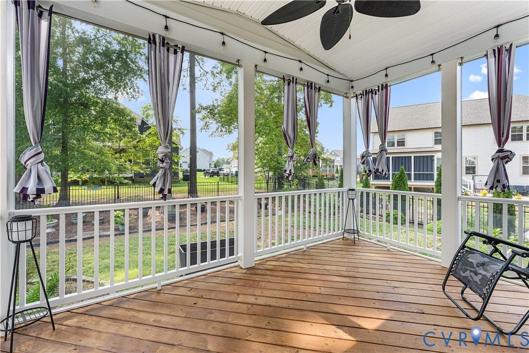 8800 Glen Royal Drive, Chesterfield, VA 23832 Screened porch featuring wood-finish flooring and a white railing system