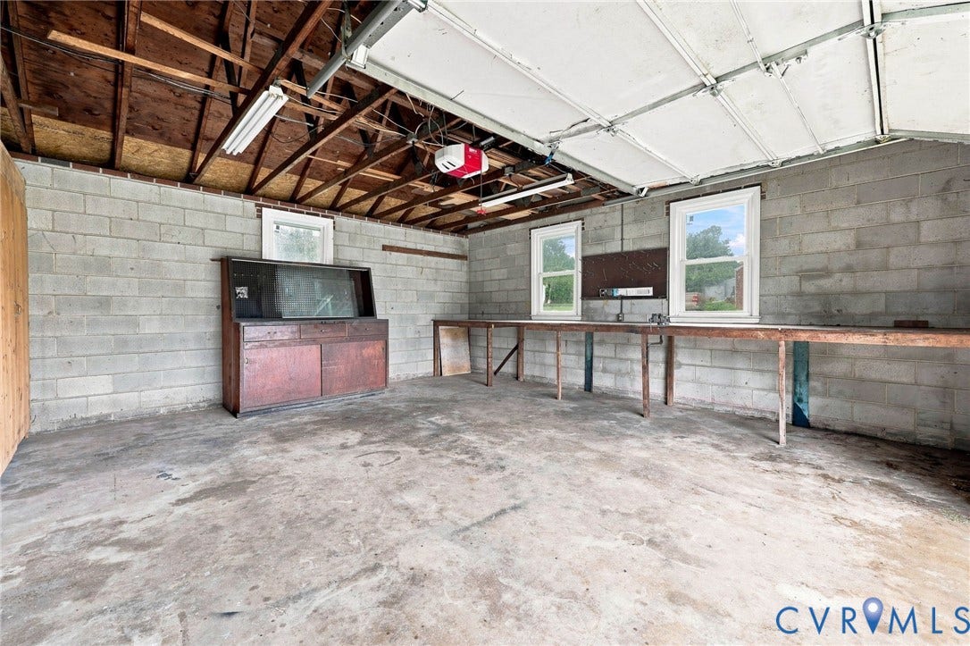 5002 Glendale Avenue, Dinwiddie, VA 23803 Concrete block walls with two windows, exposed ceiling beams, and a concrete floor