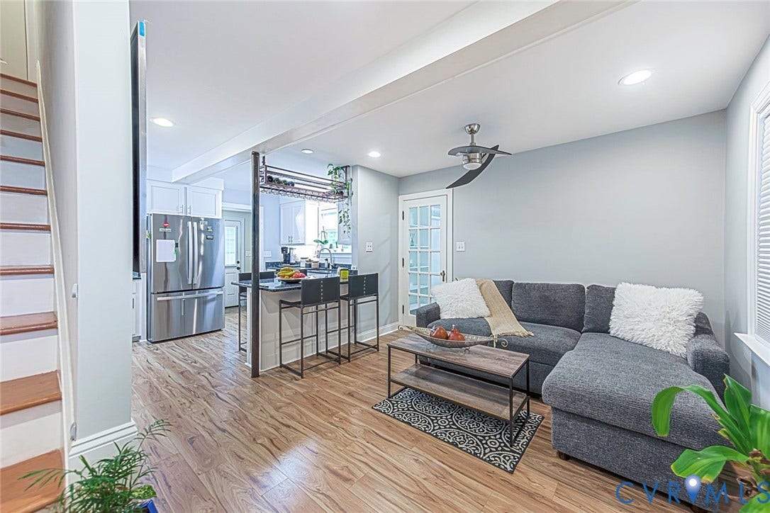 501 Pelham Drive, Richmond, VA 23222 Open-concept living area with wood-finish flooring, recessed lighting, and a ceiling fan