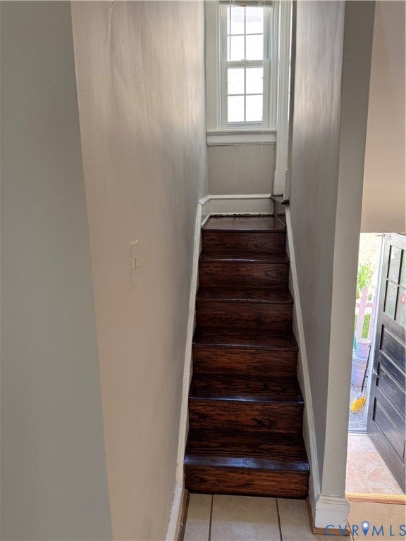 3118 Barton Avenue, Brookland Park, Richmond, VA 23222 Second side stairs off Kitchen, Dark wood-finish stairs with white risers