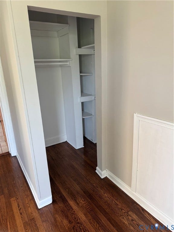 3118 Barton Avenue, Brookland Park, Richmond, VA 23222 Recessed closet with a hanging rod, built-in shelving, and wood-finish flooring