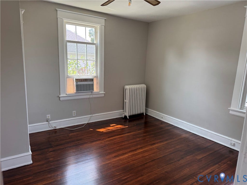 3118 Barton Avenue, Brookland Park, Richmond, VA 23222 Bedroom #3 2nd Floor, Hardwood flooring, crisp white trim, ceiling fan, and a window with natural light