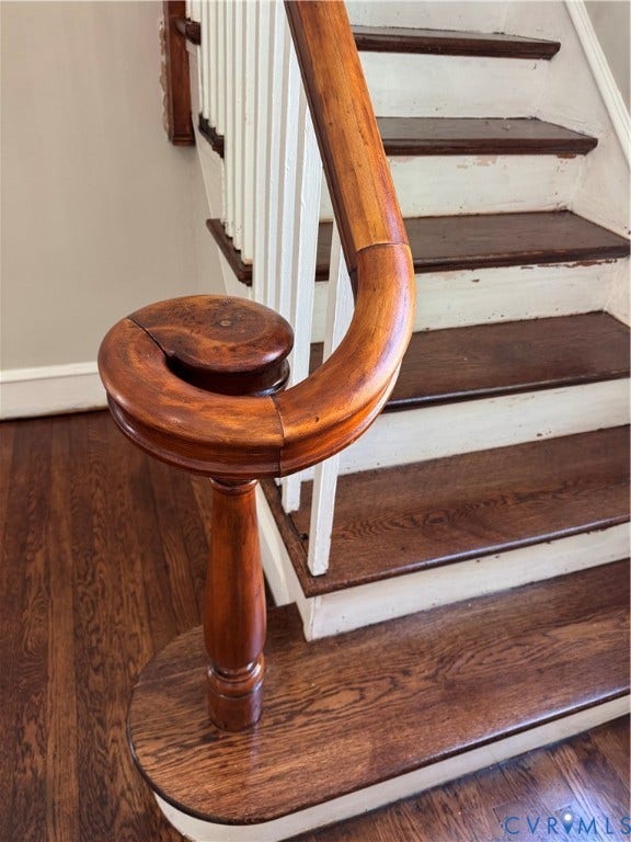 3118 Barton Avenue, Brookland Park, Richmond, VA 23222 Hardwood flooring extends to the staircase featuring a wood-finish handrail and balusters