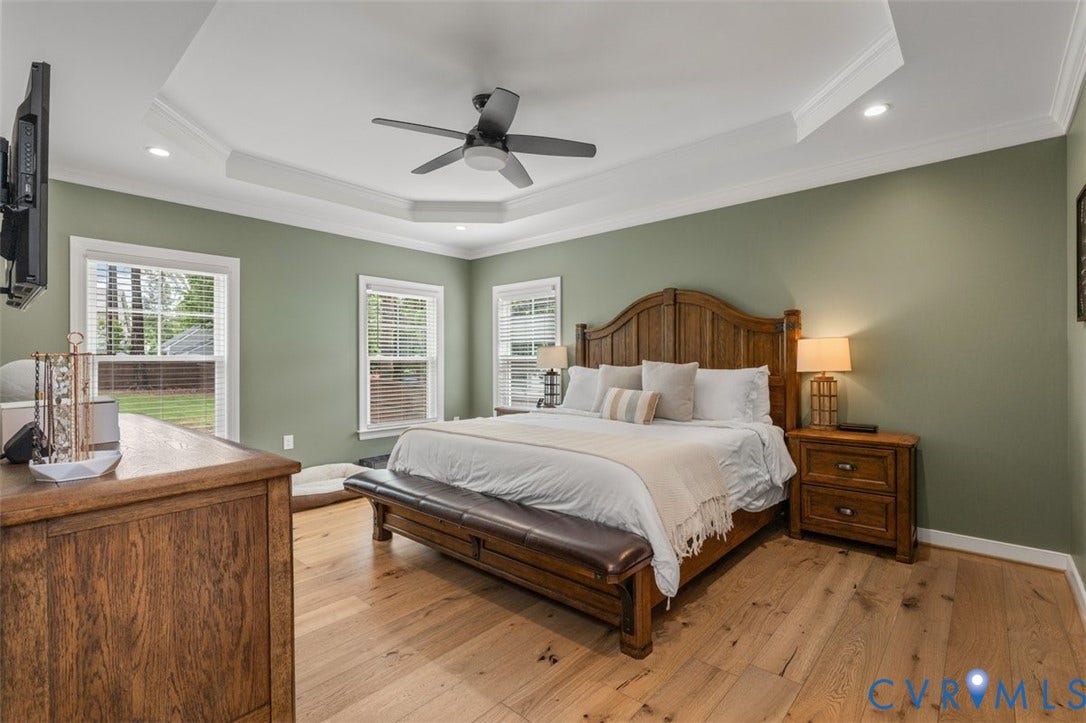 9081 Deerlake Drive, Charming, New Kent, VA 23124 1st Floor Amazing Primary Bedroom with Walk In Closet, Tray Ceilings, and Private Bath