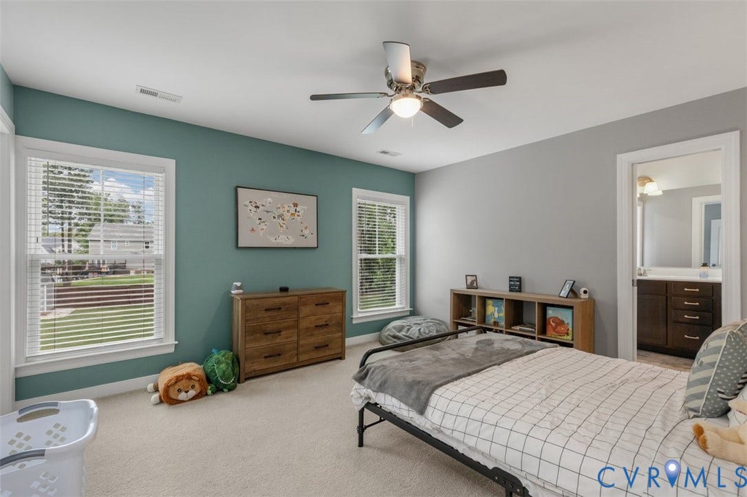 9081 Deerlake Drive, Charming, New Kent, VA 23124 Bedroom 3 - Jack N Jill Bath, Walk In Closet, Overlooks rear yard