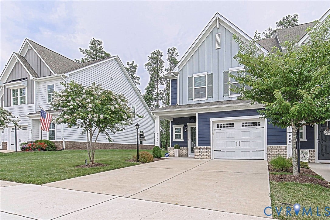 7205 Desert Candle Drive, Moseley, VA 23120 Contemporary residential exterior featuring a one-car garage with paneling and window inserts