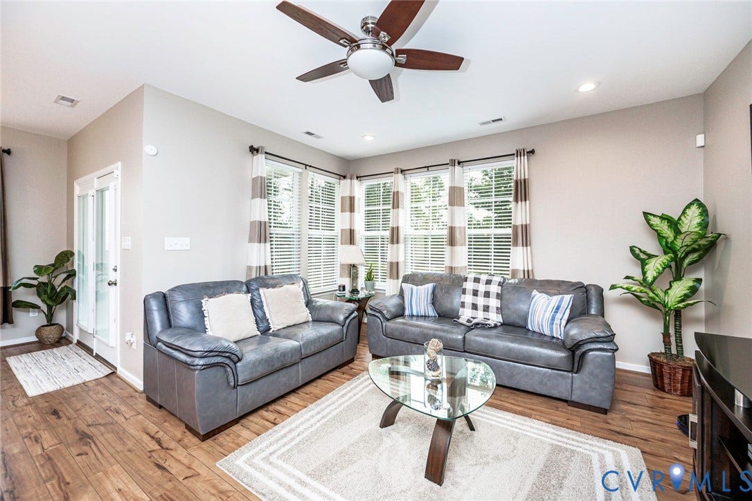 7205 Desert Candle Drive, Moseley, VA 23120 Living area featuring , a ceiling fan with integrated lighting, and recessed ceiling lights