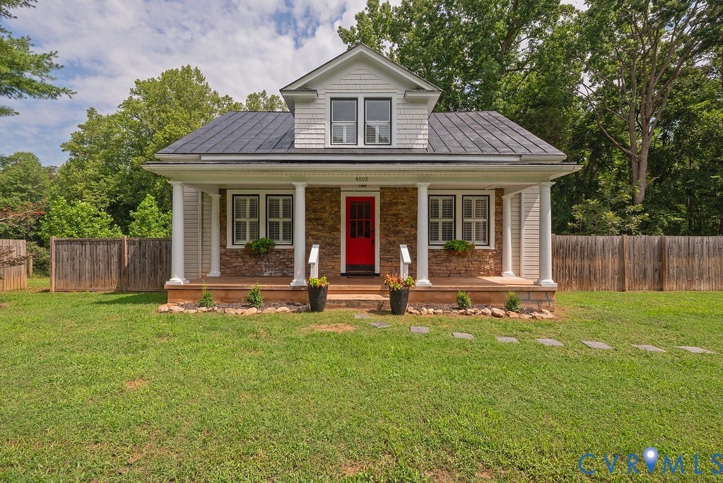 4808 River Road W Road, Goochland, VA 23063 Charming facade featuring a red entry door, covered front porch, and dormer window