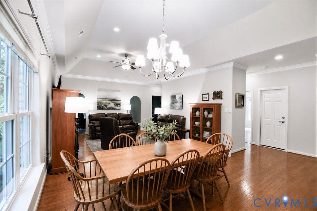 14007 Shawhan Court, Charter Colony, Midlothian, VA 23114 Wood-finish flooring throughout, tray ceiling, recessed lighting, and a chandelier with a polished nickel finish