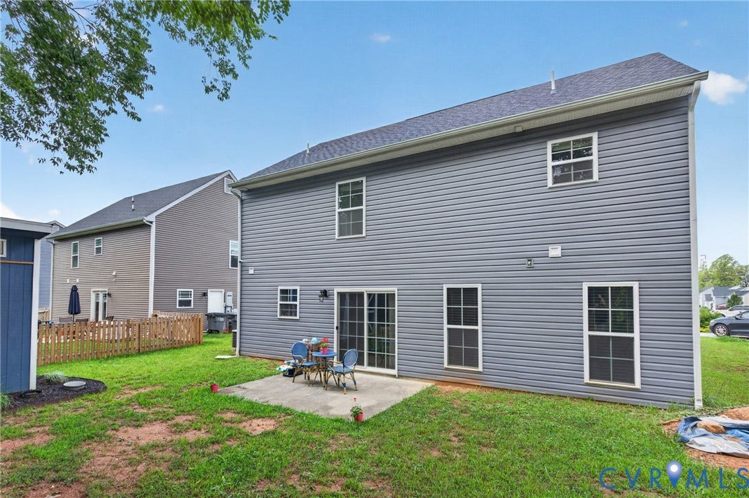 311 Cardinal Road, Countryside, Louisa, VA 23093 Rear exterior featuring gray horizontal siding and a dark shingle roof