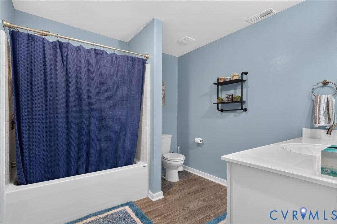 311 Cardinal Road, Countryside, Louisa, VA 23093 Bathroom featuring a white vanity with an integrated sink, brushed nickel faucet, and light-colored countertop