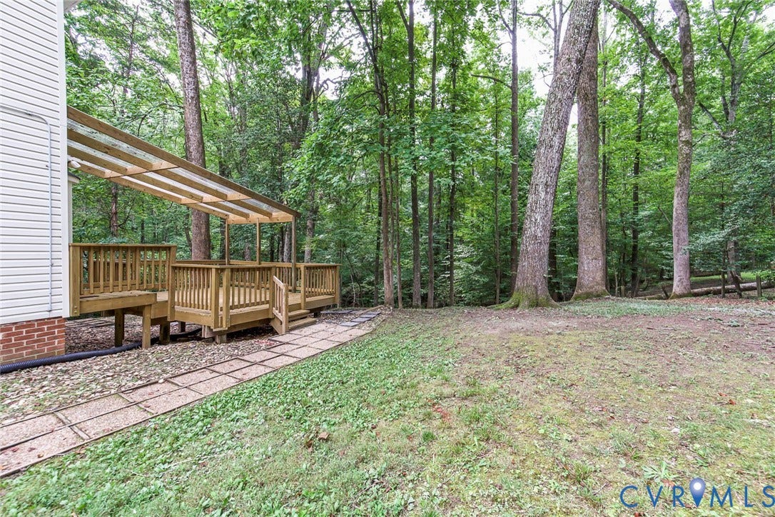 14001 Branched Antler Drive, Antler Ridge, Midlothian, VA 23112 Wood deck with railing, covered by a translucent awning