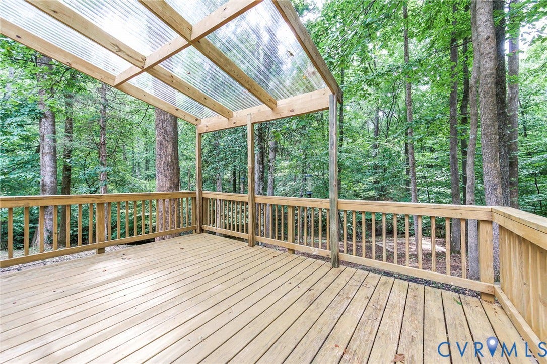 14001 Branched Antler Drive, Antler Ridge, Midlothian, VA 23112 Expansive wood deck with a clear panel roof
