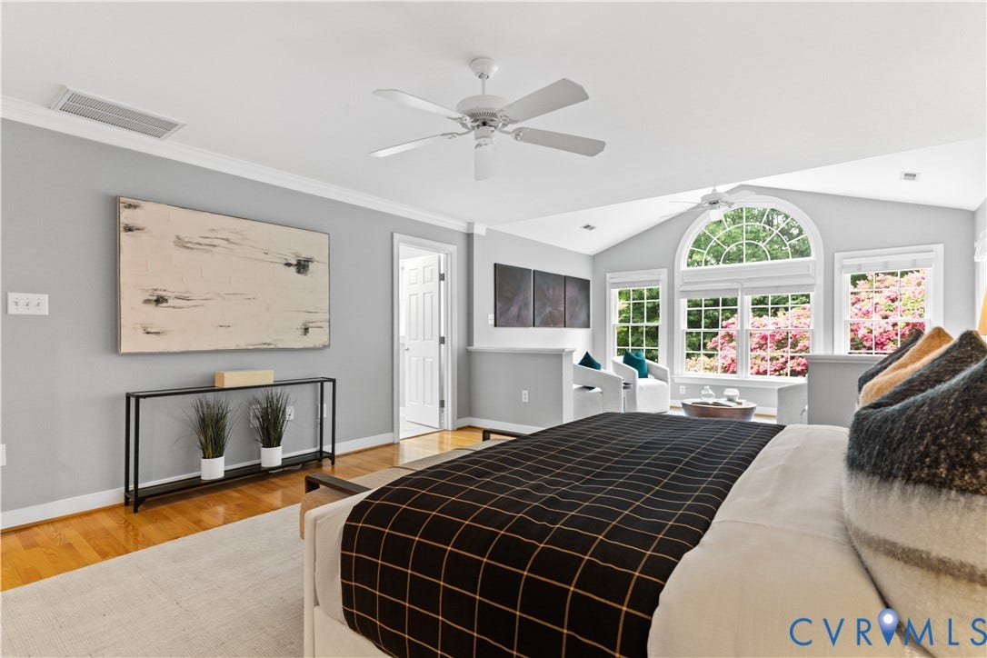 Vaulted ceilings featuring recessed lighting and ceiling fans