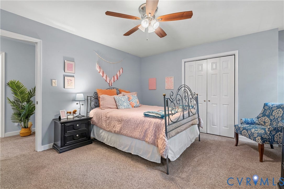 13908 Sterlings Bridge Road, Midlothian, VA 23112 Carpeted flooring, bi-fold closet doors, and a ceiling fan with light fixture