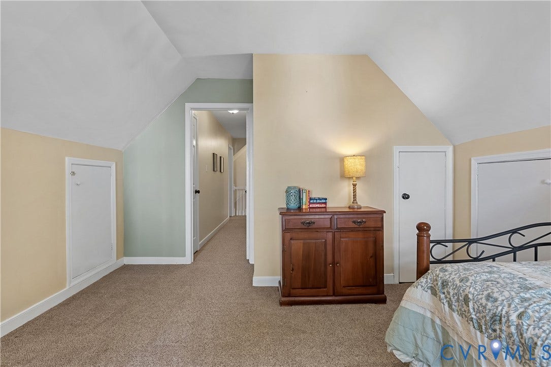 13908 Sterlings Bridge Road, Midlothian, VA 23112 Carpeted flooring with multiple wall tones, contrasting white trim, and a built-in storage access panel