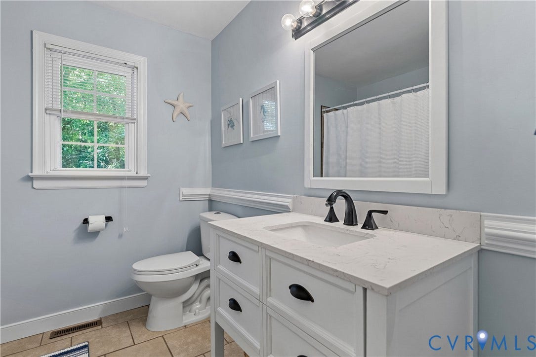 13908 Sterlings Bridge Road, Midlothian, VA 23112 White shaker-style vanity with a light-colored countertop, undermount sink, and matte black faucet