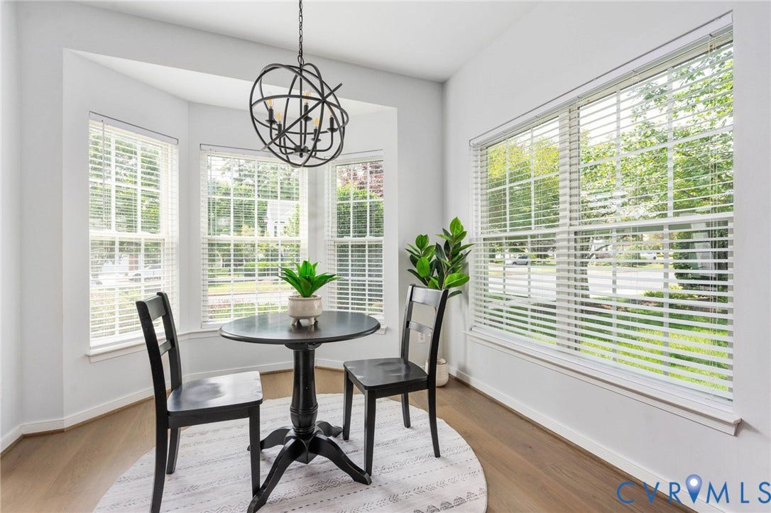 5806 Park Creste Drive, Glen Allen, VA 23059 Breakfast nook featuring a bay window, wood-finish flooring, and a contemporary chandelier