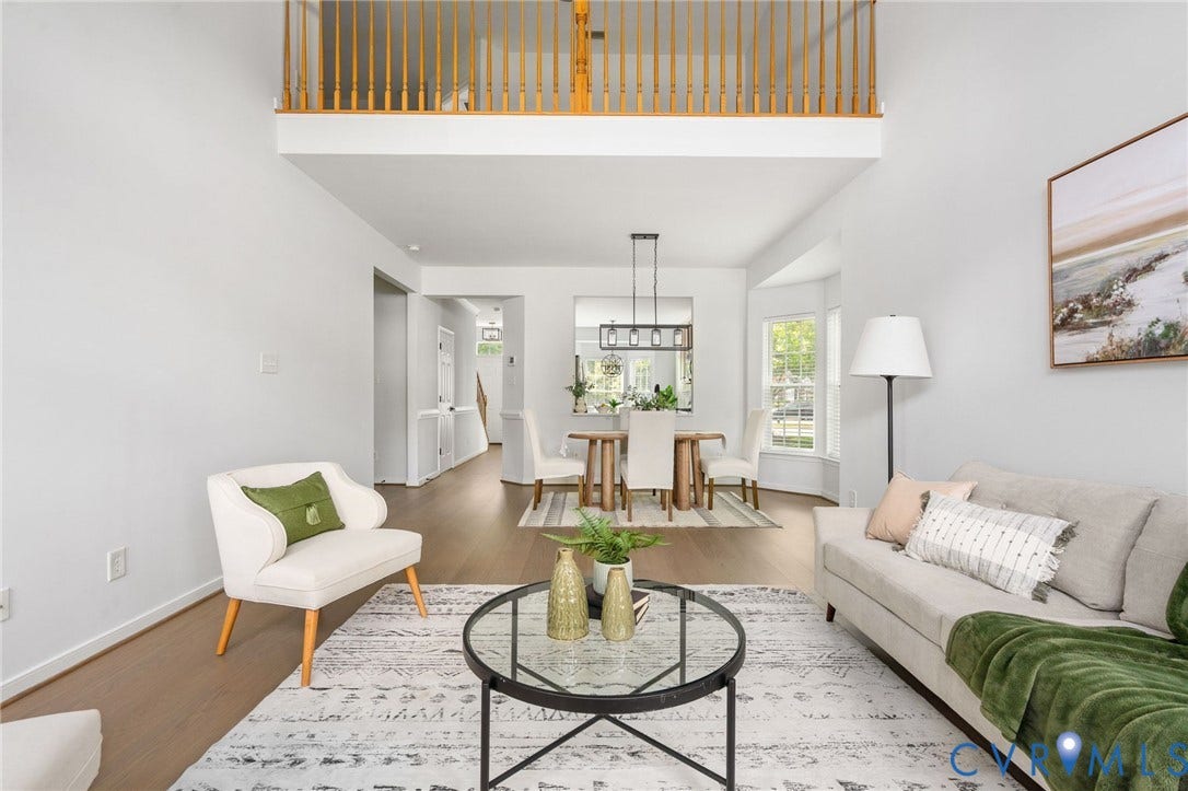 5806 Park Creste Drive, Glen Allen, VA 23059 Vaulted ceiling living area featuring wood-finish flooring and a second-story landing with wood balusters