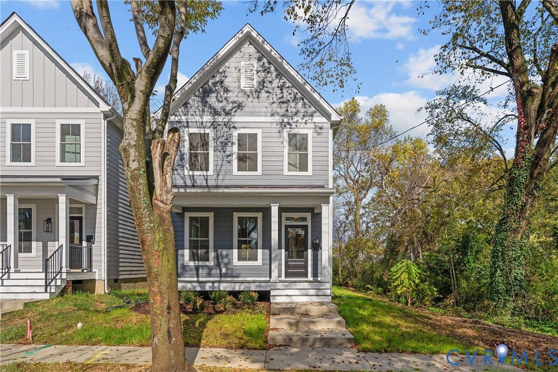 1103 Carlisle Avenue, Montrose Heights, Richmond, VA 23231 Gray siding exterior with white trim, a covered front porch, and a black front door