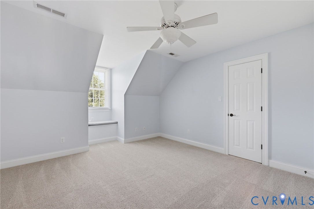 16225 Parrish Farms Road, Montpelier, VA 23192 Carpeted room featuring a ceiling fan, recessed window, and white trim