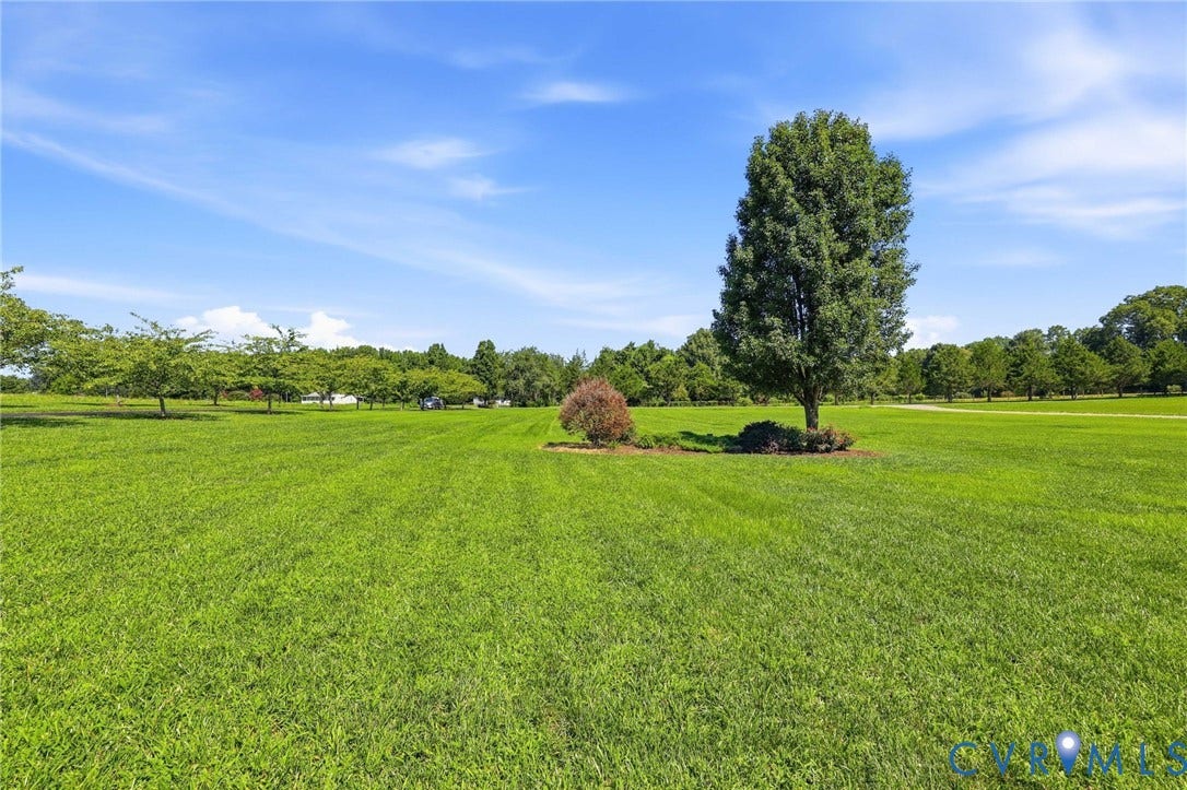 16225 Parrish Farms Road, Montpelier, VA 23192 Expansive green lawn with mature trees under a clear sky