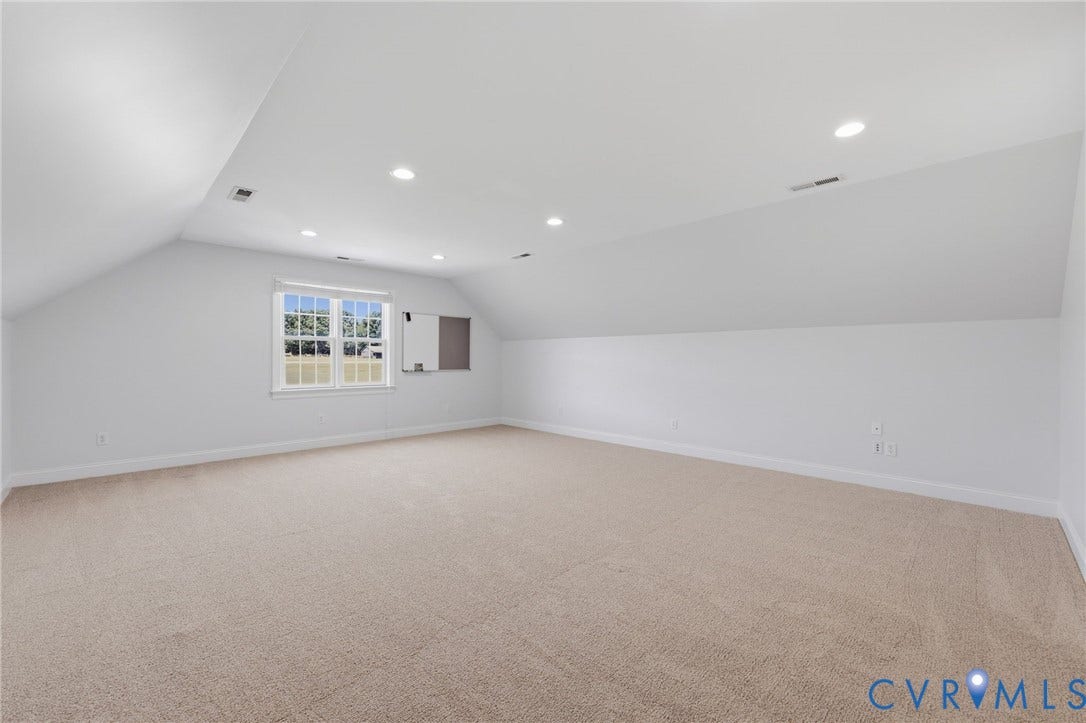 16225 Parrish Farms Road, Montpelier, VA 23192 Spacious bonus room featuring neutral carpeting, recessed lighting, a double window, white walls, and sloped ceilings