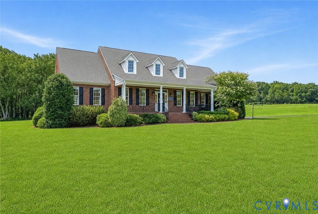 16225 Parrish Farms Road, Montpelier, VA 23192 Brick exterior with white columned front porch and dormer windows