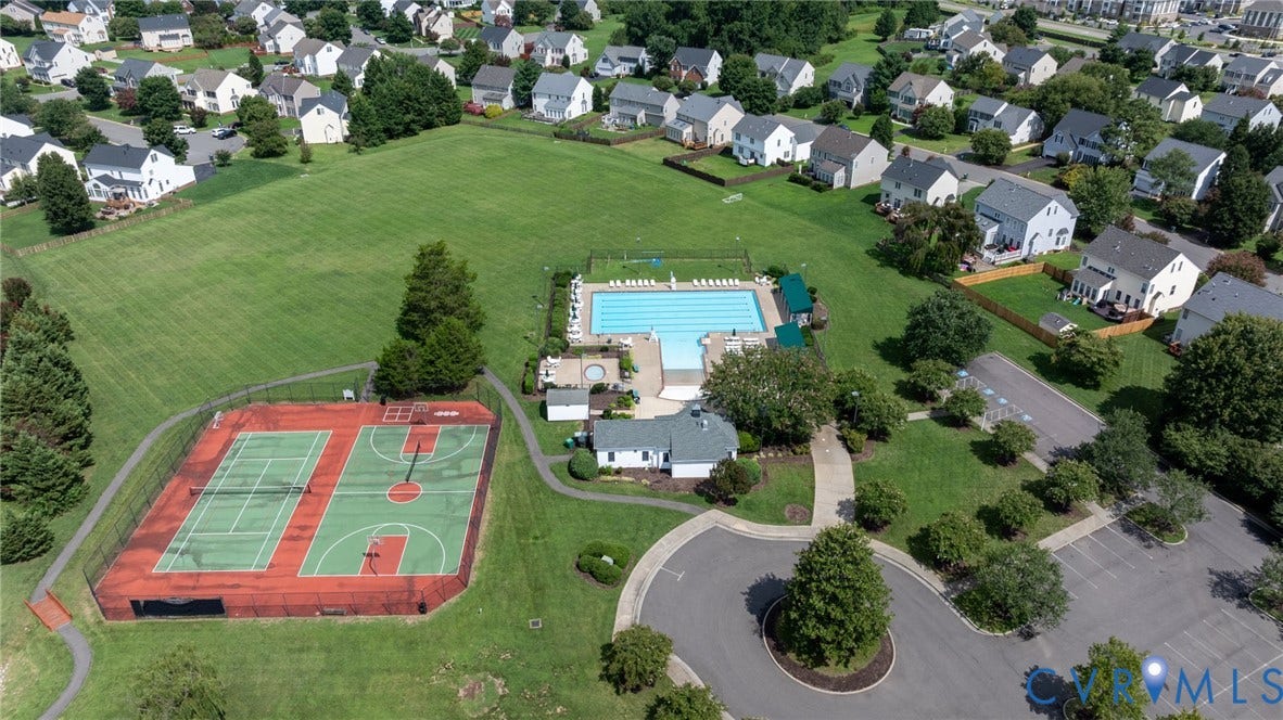 Aerial perspective of a neighborhood with residential houses