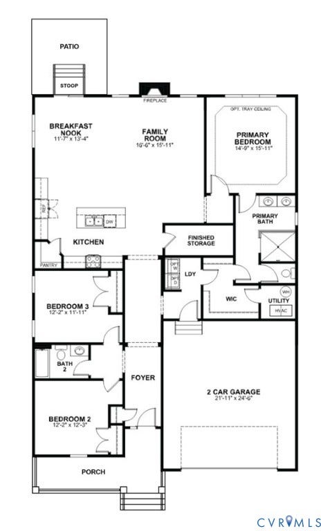 12509 N Readers Lane, Readers Branch, Manakin Sabot, VA 23103 Floor plan features a serenity bath with enlarged shower and gas fireplace in the family room.