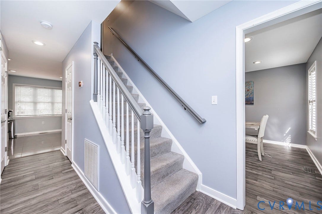11821 Park Forest Way, Glen Allen, VA 23059 Staircase with carpeted treads and painted balusters
