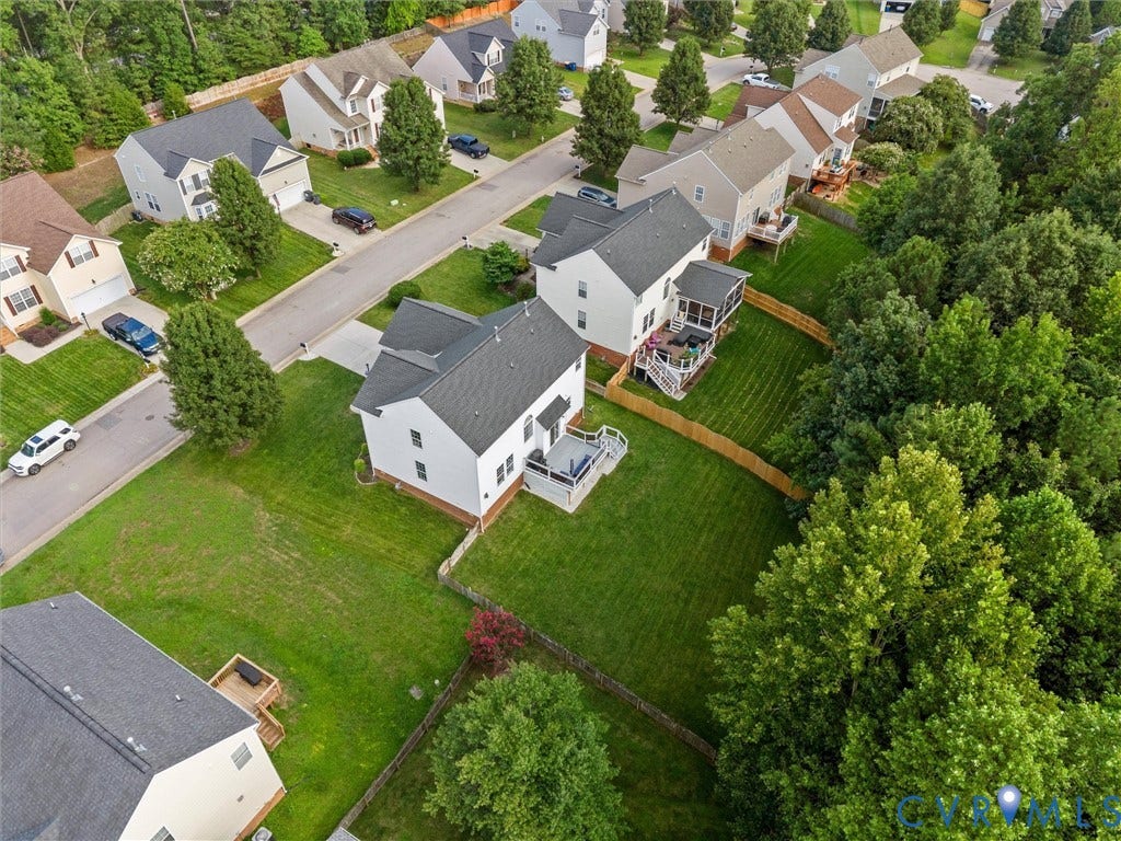2606 Water Race Terrace, Watermill, Midlothian, VA 23112 Aerial perspective showcasing a residential neighborhood with detached homes