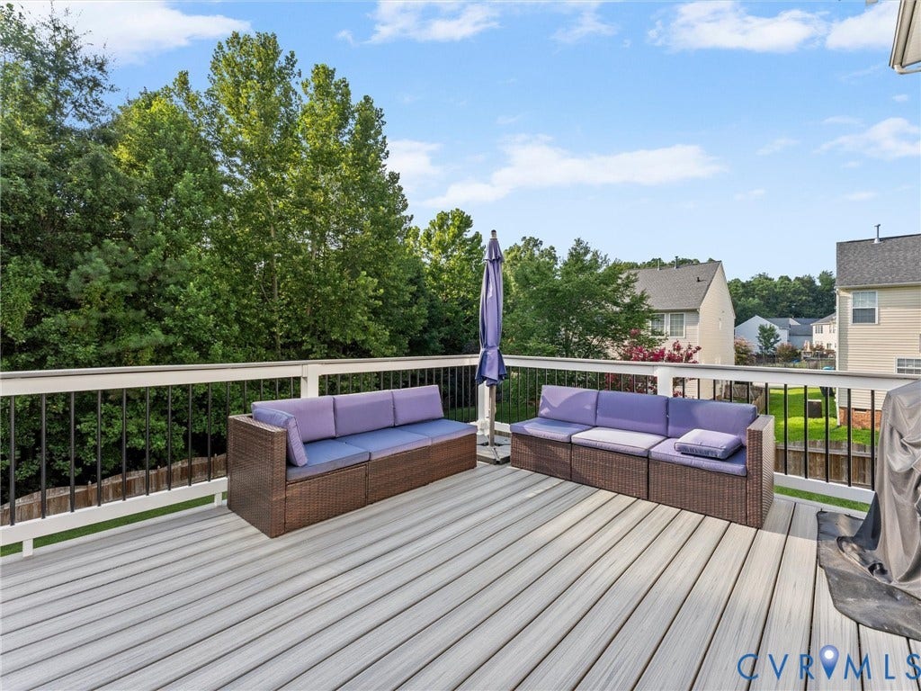 2606 Water Race Terrace, Watermill, Midlothian, VA 23112 Expansive deck featuring composite decking and white railing with black balusters