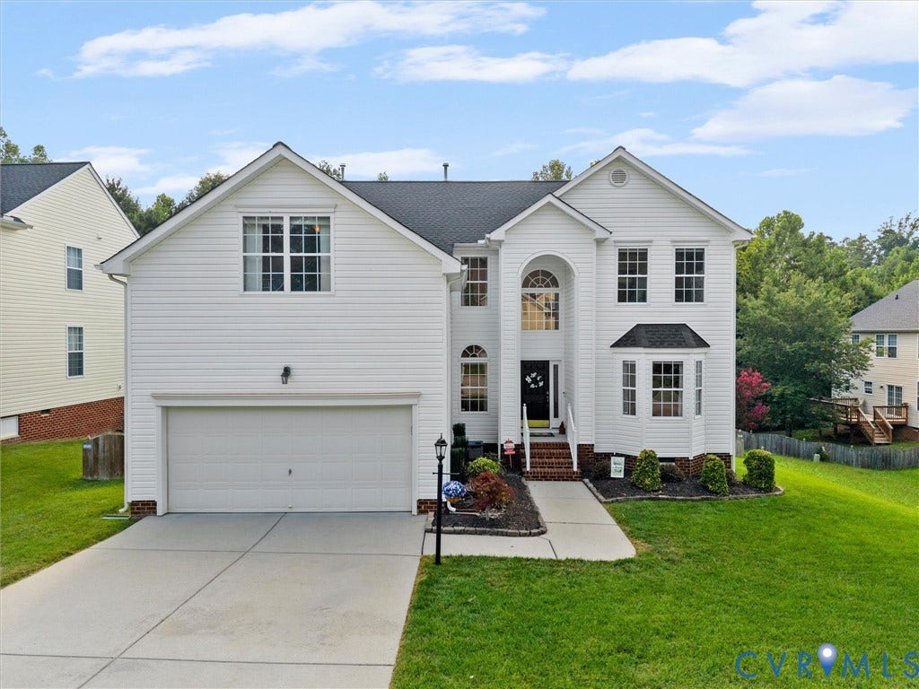 2606 Water Race Terrace, Watermill, Midlothian, VA 23112 Contemporary two-story residence featuring white siding and a dark shingle roof