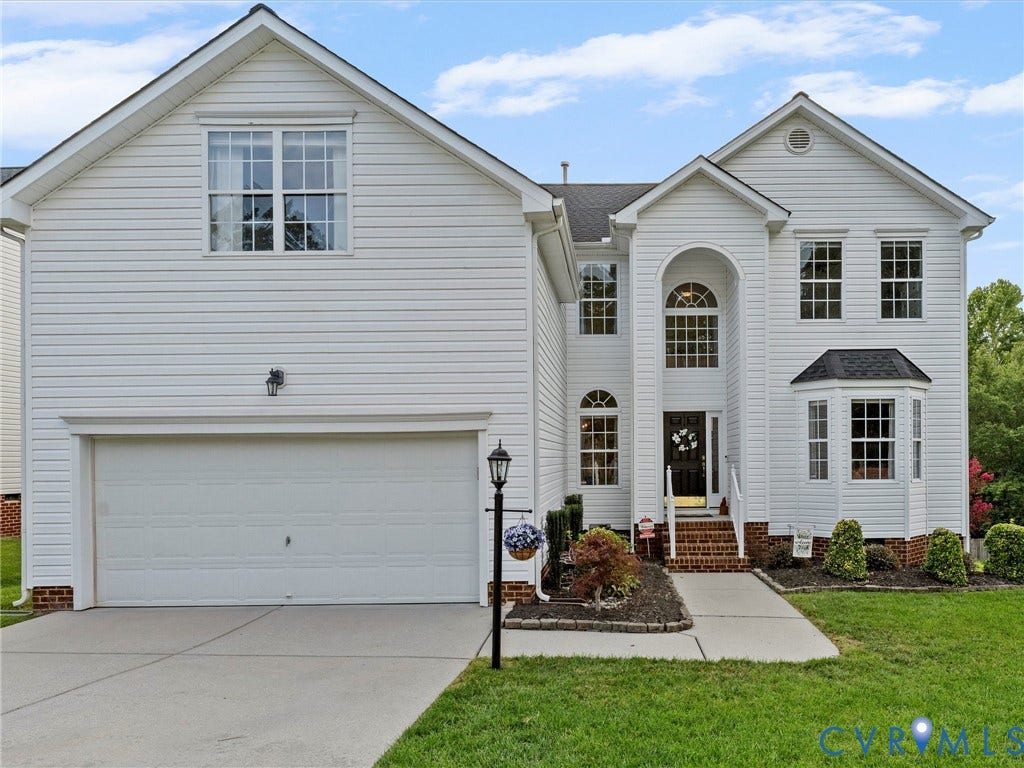 2606 Water Race Terrace, Watermill, Midlothian, VA 23112 Two-story residence featuring white siding, an integrated two-car garage, and a concrete driveway