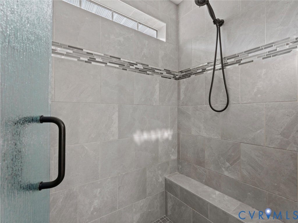 2606 Water Race Terrace, Watermill, Midlothian, VA 23112 Walk-in shower with textured glass enclosure and matte black hardware