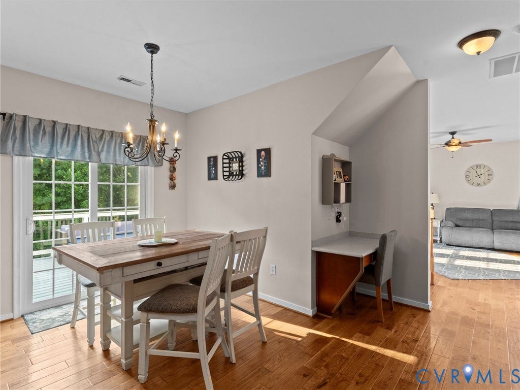 2606 Water Race Terrace, Watermill, Midlothian, VA 23112 Dining area featuring wood-finish flooring and a multi-light chandelier