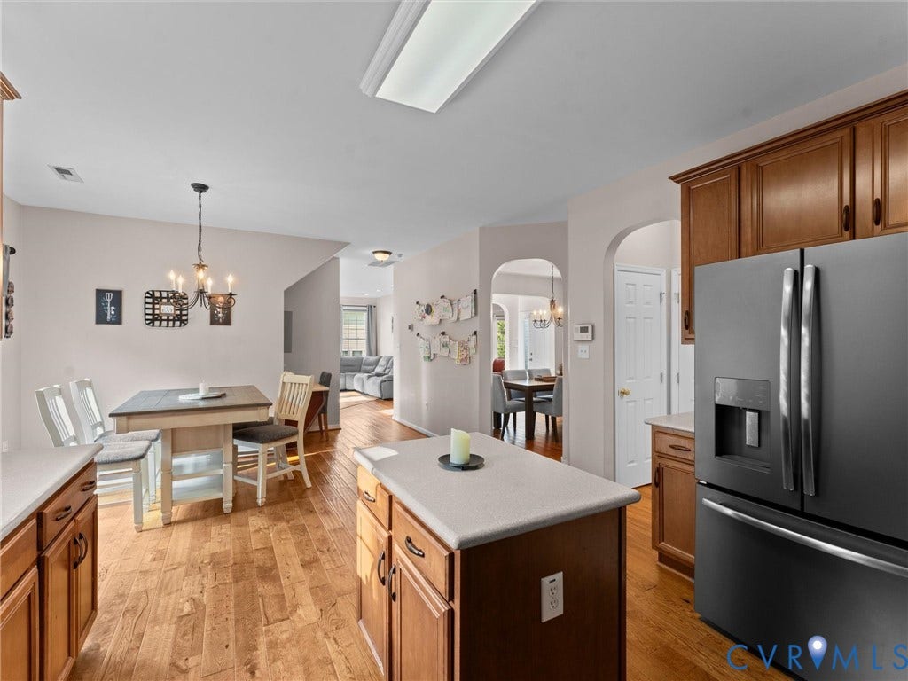 2606 Water Race Terrace, Watermill, Midlothian, VA 23112 Bright kitchen featuring wood-finish flooring and a central island with a light-colored countertop