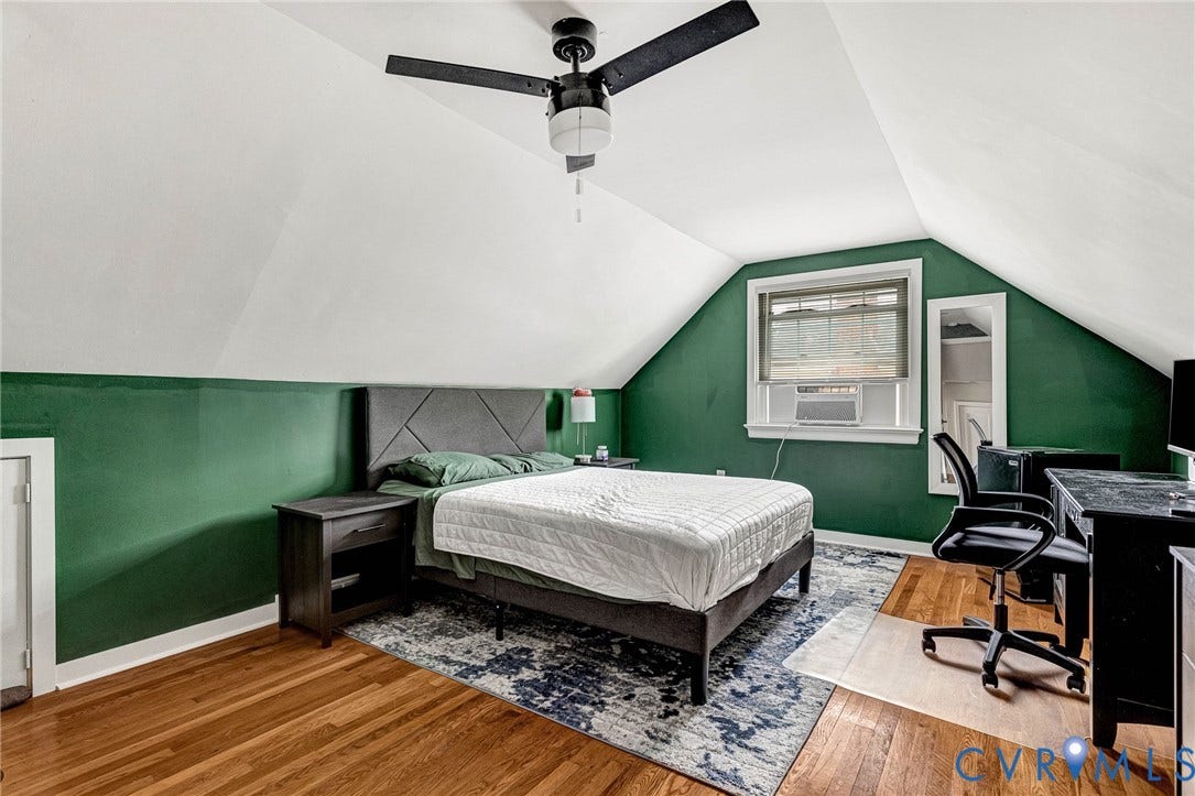 8318 Lydell Drive, Henrico, VA 23228 Hardwood flooring, painted accent walls, recessed window, and ceiling fan