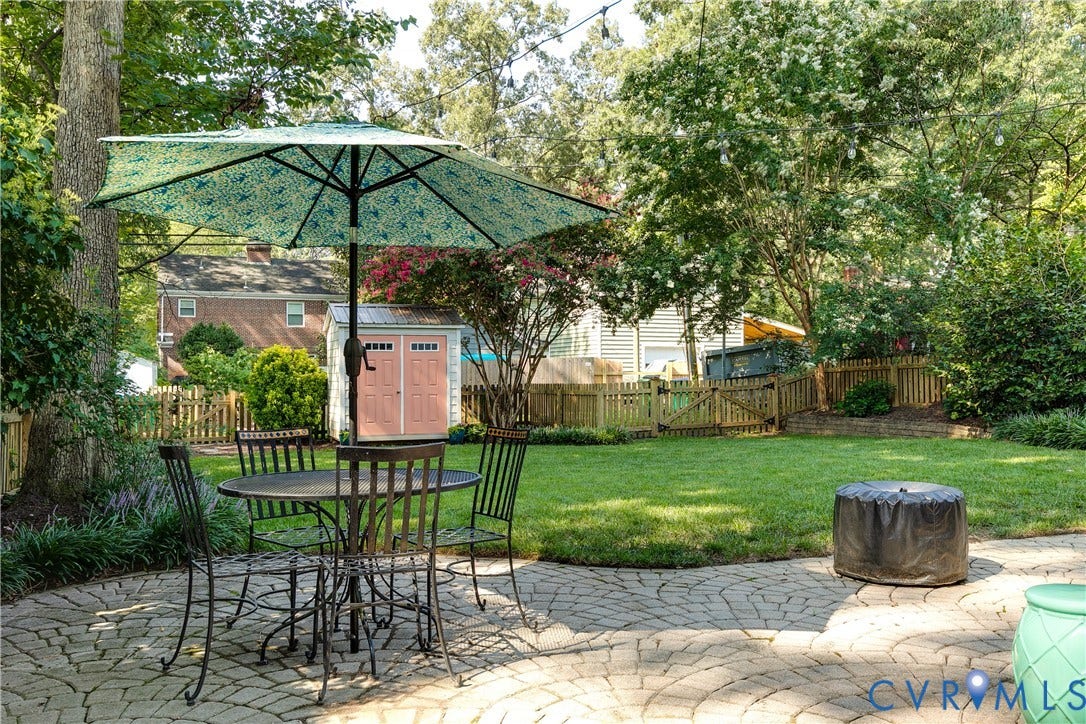5204 Caledonia Road, Westover Hills, Richmond, VA 23225 Expansive backyard featuring a paver patio, manicured lawn, and mature trees