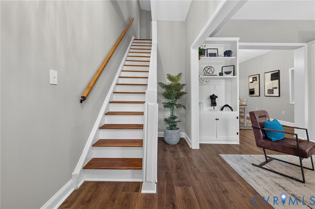 526 N 33rd Street, Church Hill, Richmond, VA 23223 Staircase with Wood-finish treads and a natural wood handrail