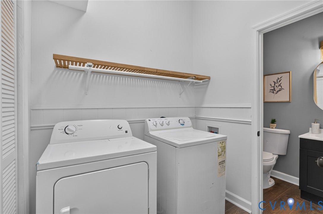 526 N 33rd Street, Church Hill, Richmond, VA 23223 1st Floor Laundry area with a slatted wood shelf, a clothing rod