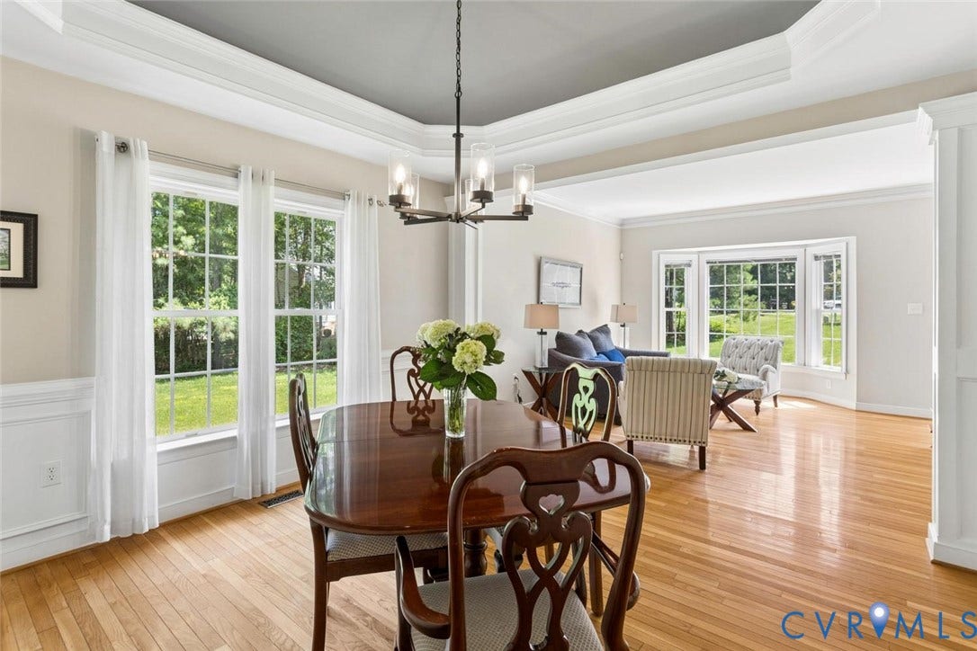 6001 Olde Hartley Place, Glen Allen, VA 23060 Hardwood flooring throughout, featuring extensive crown molding and wainscoting