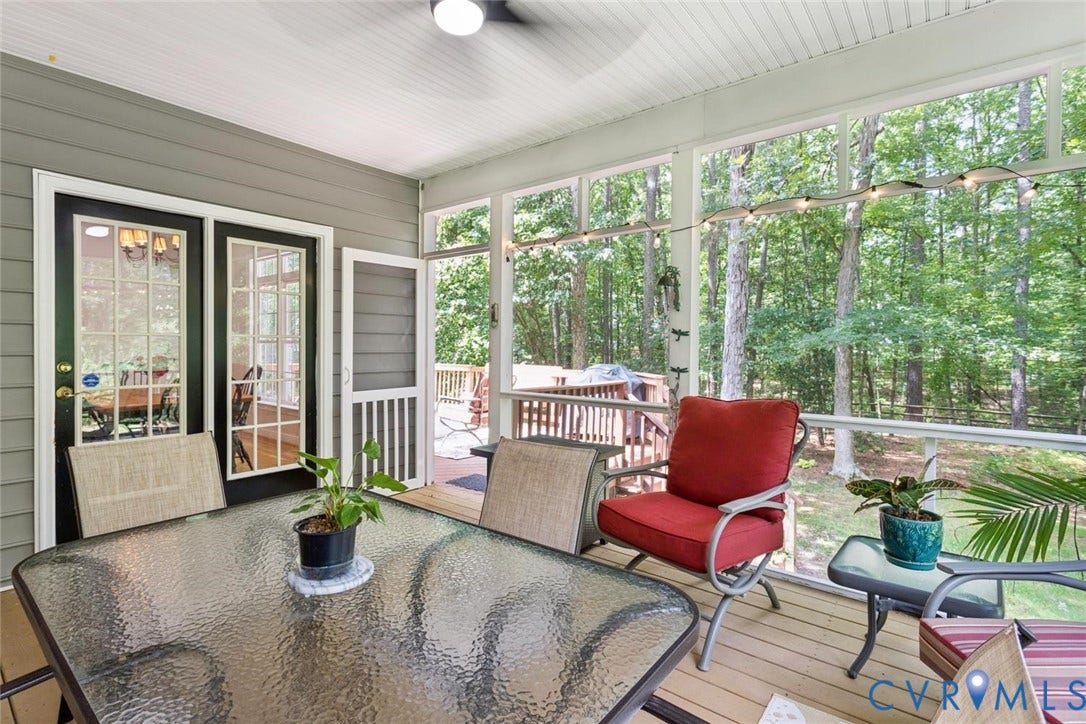 6001 Olde Hartley Place, Glen Allen, VA 23060 Screened porch with wood-finish flooring and a white beadboard ceiling