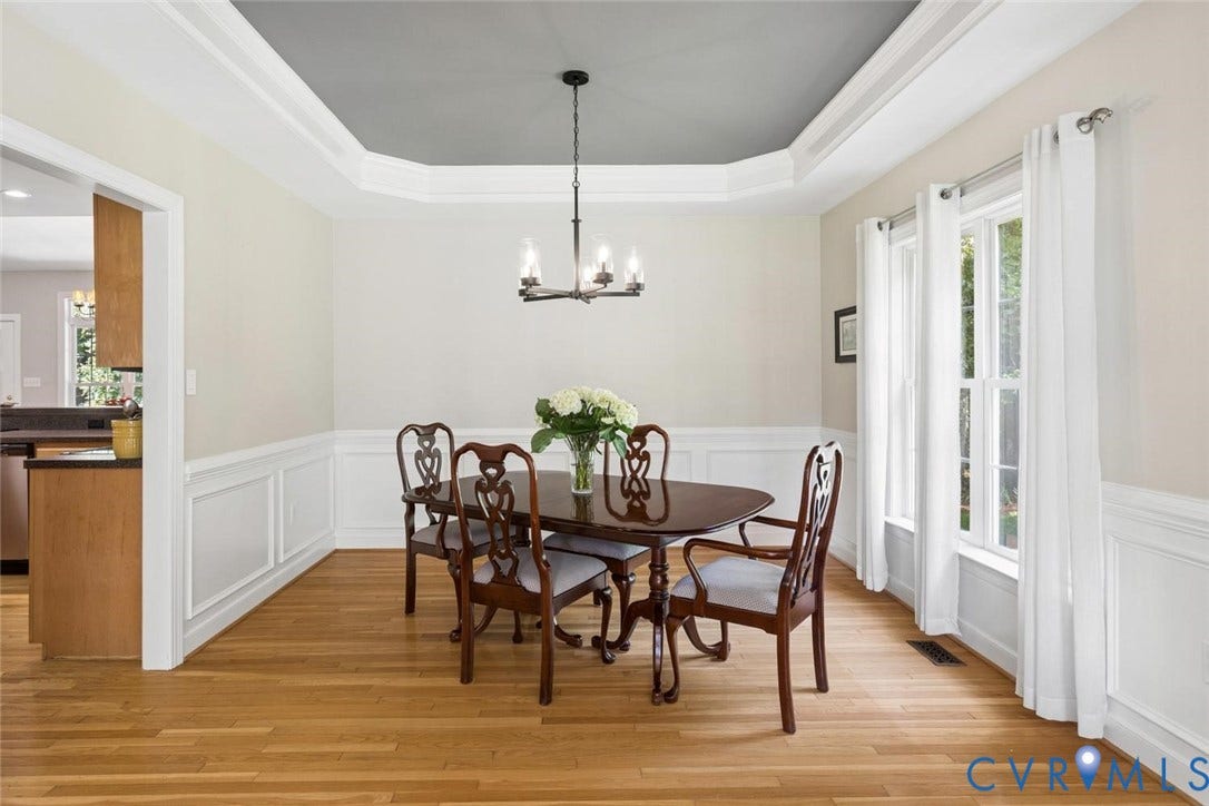 6001 Olde Hartley Place, Glen Allen, VA 23060 Hardwood flooring, tray ceiling with contrasting accent, wainscoting, and large windows